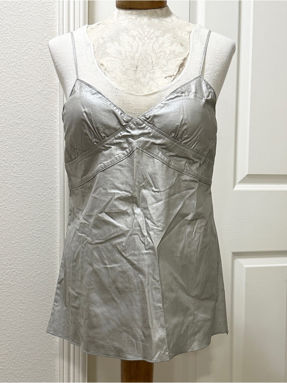 RARE Vintage Puma Nuala Metallic Silver Camisole Tank Top w/Hidden Side Zip - XL